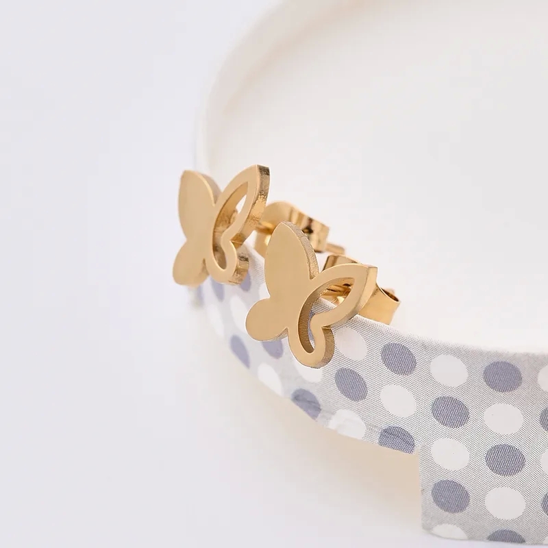 lee ann's fine jewelry Limited Edition Modern Luxury Stainless Steel Butterfly Ear Studs - Celebrity fine jewelry under $50 Style in Gold (12 Pairs) fine jewelry on qvc