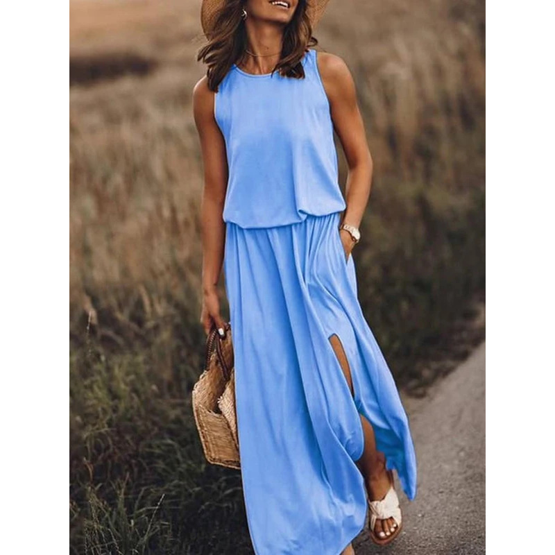 muslim women clothing Upcycled Classic Women's 80 year old women's clothing Sleeveless Maxi Dress - Elegant Minimalist Solid Color for Daily & Holiday venus women's clothing