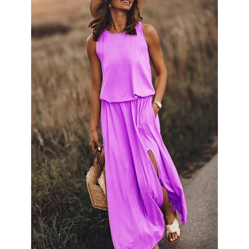 plus size women's clothing australia only Upcycled Classic Women's women's clothing revolve Sleeveless Maxi Dress - Elegant Minimalist Solid Color for Daily & Holiday jigsaw women's clothing