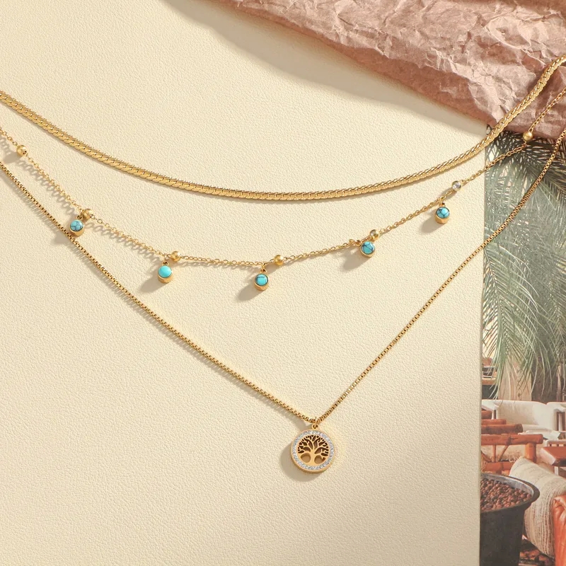 macy's fine jewelry sale Boho Retro Life Tree Necklace: jerrick's fine jewelry Turquoise Zircon 18K Gold Layered Stainless Steel Pendant trezar fine jewelry