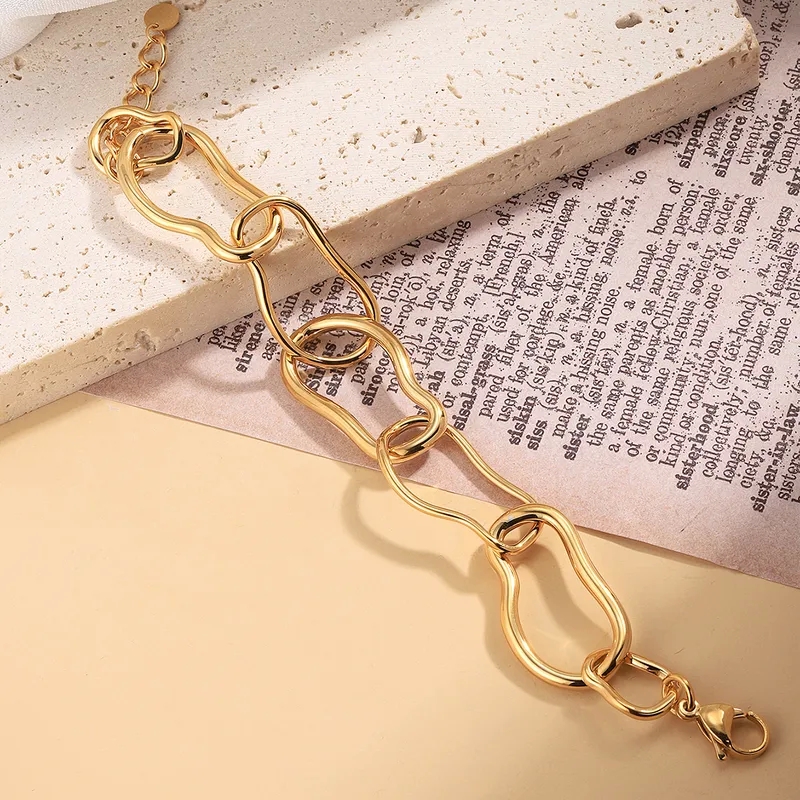 sami fine jewelry Artisanal Tarnish-Resistant Geometric 14K 14k gold fine jewelry earrings Gold Plated Stainless Steel Bracelets - Glistening Wholesale Bulk treasures fine jewelry