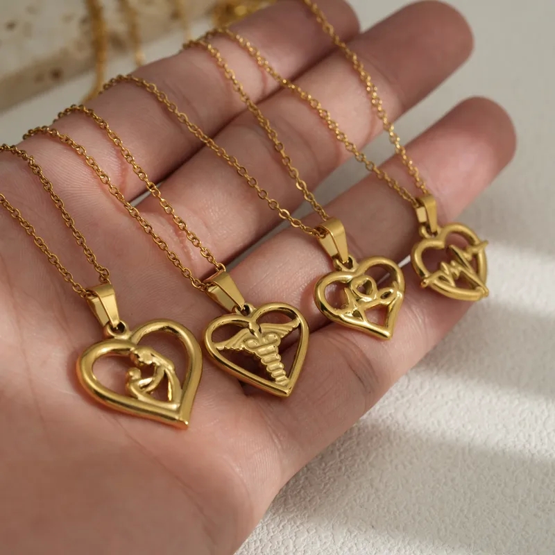 shorty's fine jewelry and piercing Vintage Charm 18K Gold fine jewelry for girls Plated Heartbeat Wing Pendant Necklace - Gift-Ready Stainless Steel Jewelry fine jewelry for children