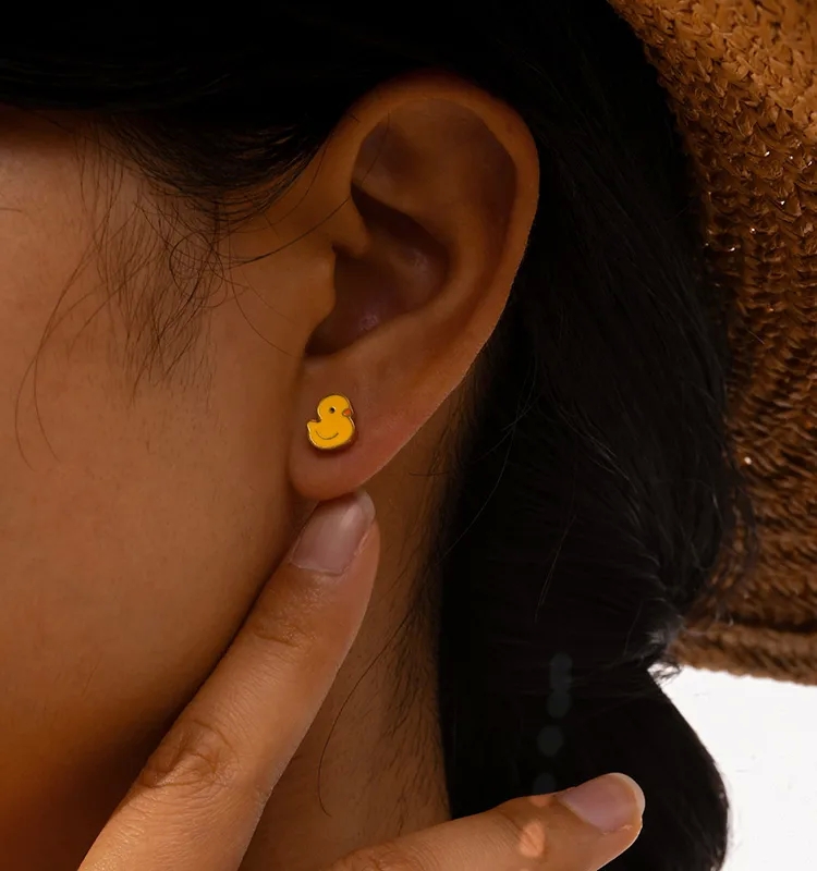 turquoise fashion jewelry Handmade Boho-Inspired Cute Duck fashion jewelry clip on earrings Stainless Steel Ear Studs - Affordable Everyday Jewelry Discounted fashion jewelry manufacturers