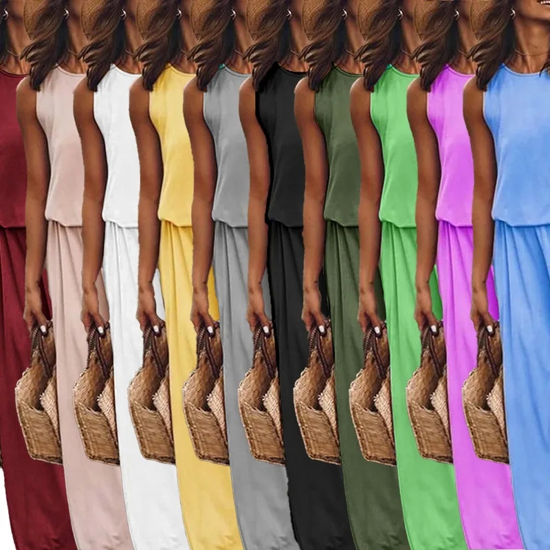 women's clothing 08816 Upcycled Classic Women's Sleeveless Maxi women's clothing pallets Dress - Elegant Minimalist Solid Color for Daily & Holiday women's clothing 98125