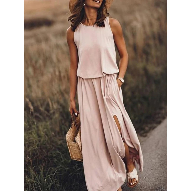 women's clothing 1920s Upcycled Classic Women's Sleeveless Maxi Dress - Elegant Minimalist Solid Color women's clothing brands online for Daily & Holiday high quality women's clothing