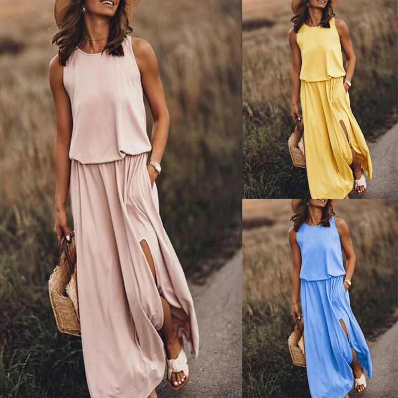 women's clothing kauai Upcycled Classic Women's Sleeveless Maxi Dress - Elegant Minimalist Solid women's clothing on amazon Color for Daily & Holiday women's clothing over 50