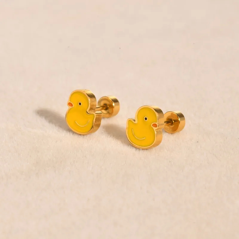 young men's fashion jewelry Handmade Boho-Inspired Cute kids fashion jewelry Duck Stainless Steel Ear Studs - Affordable Everyday Jewelry Discounted affordable fashion jewelry