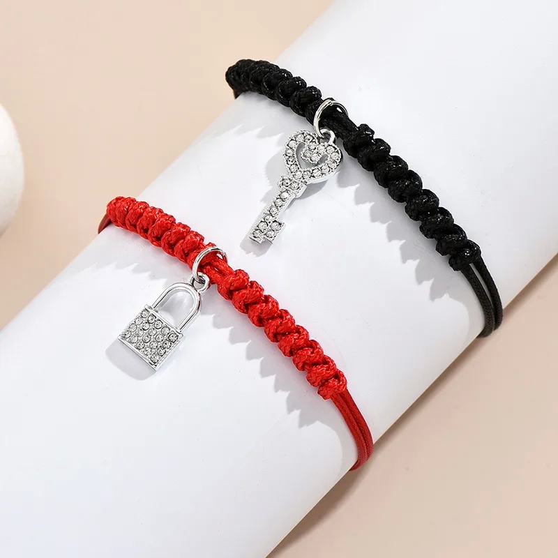 fashion jewelry jcpenney.com Eco-Friendly Customized Sparkling viennois fashion jewelry company limited Rhinestone Key Lock Couple Bracelets - Affordable Alloy Rope Design 17 mile fashion jewelry