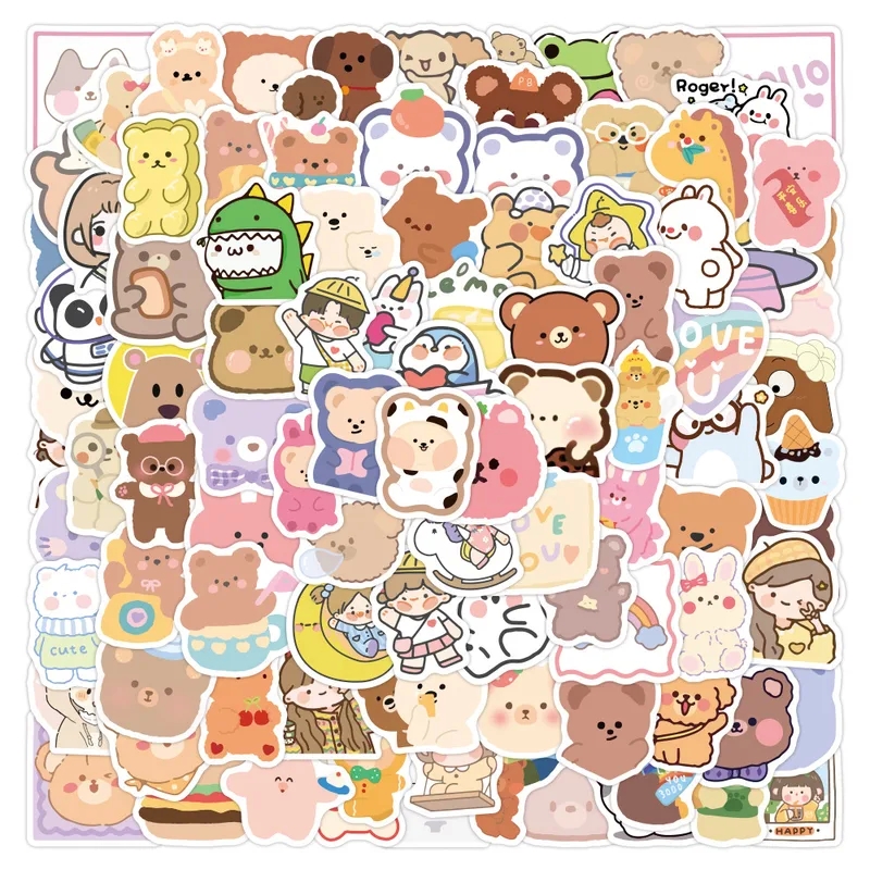 gift items for home kitchen 500 home goods 97th street Artsy Korean Bear Girl Stickers - Vintage Edgy Hand-Engraved for Journals Luggage & Stationery home kitchen new york photos