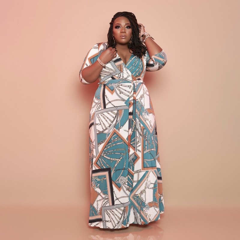 luxury women's clothing Artsy Boho V-Neck Maxi Dress: Eye-Catching Color Block with Rib-Knit Short Sleeves - Exclusive women's clothing patterns Vacation Offer women's clothing inexpensive