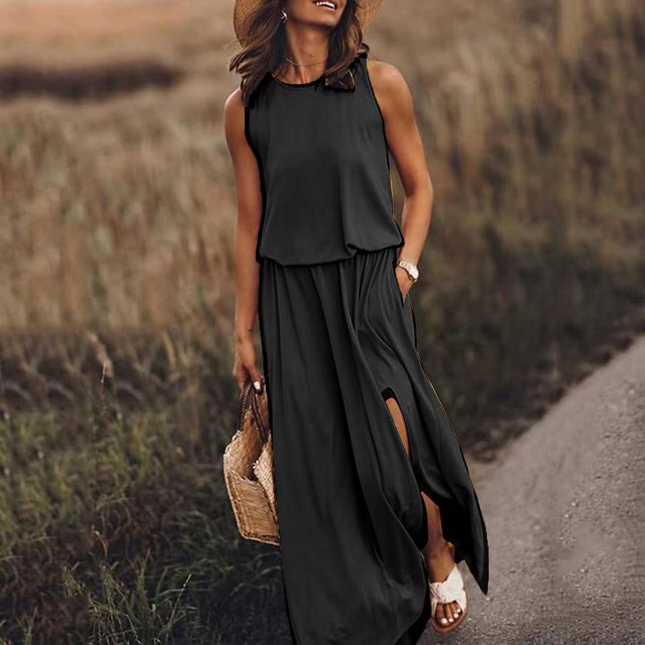 5xl size women's clothing Upcycled Classic Women's Sleeveless Maxi Dress - Elegant Minimalist Solid Color women's clothing 30a for Daily & Holiday women's clothing 70s