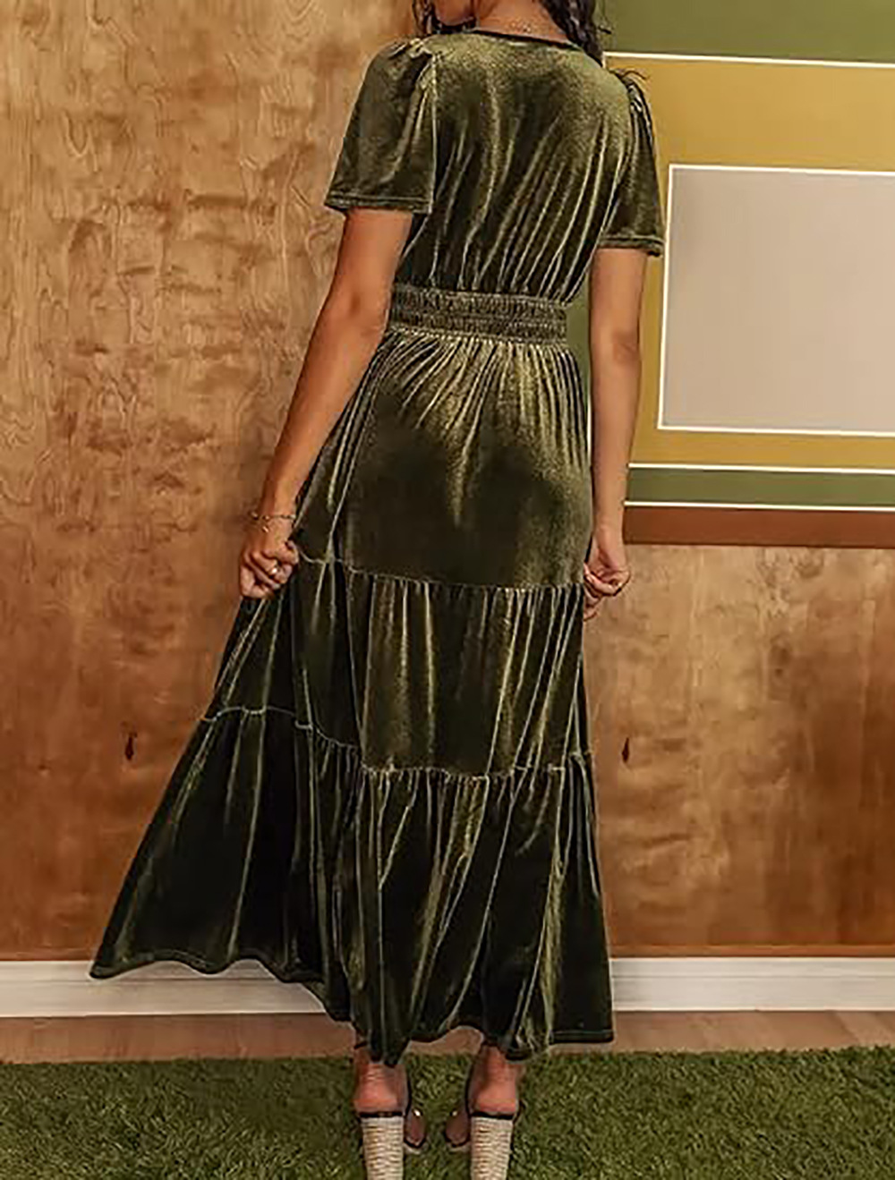 90 year old women's clothing Vintage Velvet V-Neck Short Sleeve Maxi Dress kenneth cole women's clothing - Upcycled Edgy Elegance for Banquet or Cocktail Party women's clothing made in usa