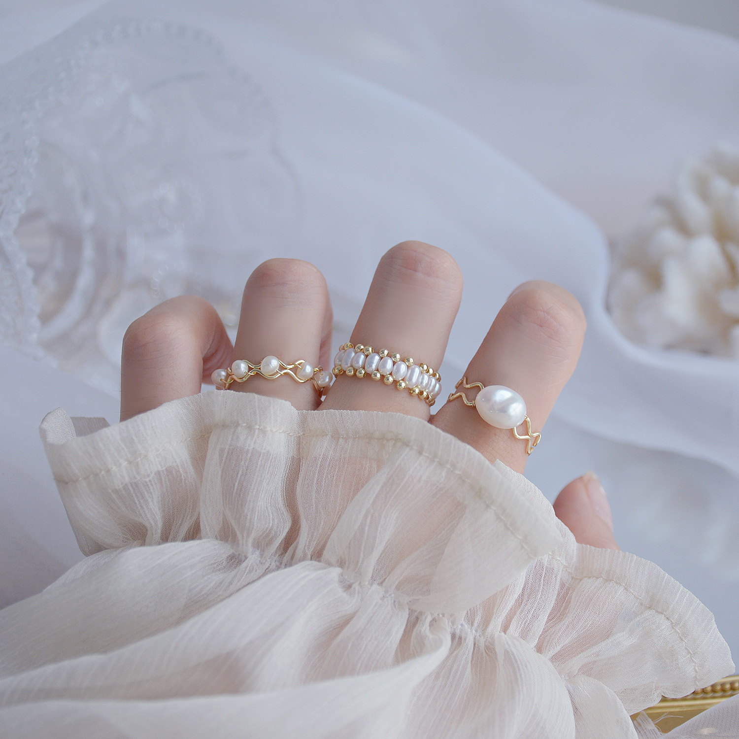 amazon high end jewelry Handmade Bold Geometric high end costume jewelry rings Freshwater Pearl Open Rings - Boho Chic Grunge Affordable Luxury high quality jewelry manufacturers