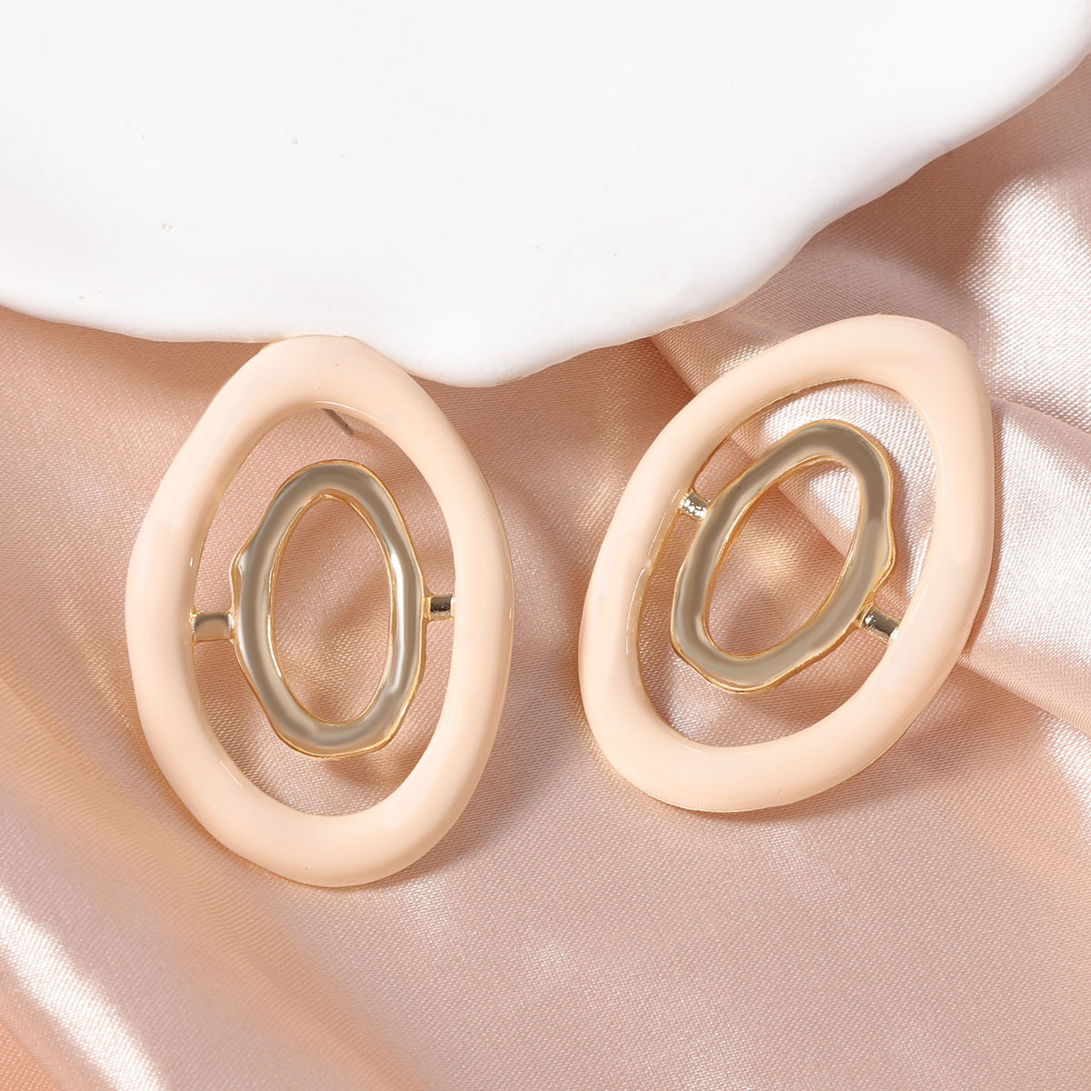 fashion jewelry hyderabad Artisanal Boho-Inspired Geometric Oval Zinc Alloy Ear Studs - name brand fashion jewelry Sleek Irregular Style fashion jewelry earrings set