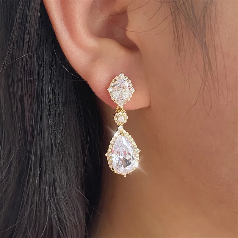 Exclusive High-Fashion Water Droplet Copper Zircon Earrings – Ethically Sourced, Celebrity-Inspired Streetwear