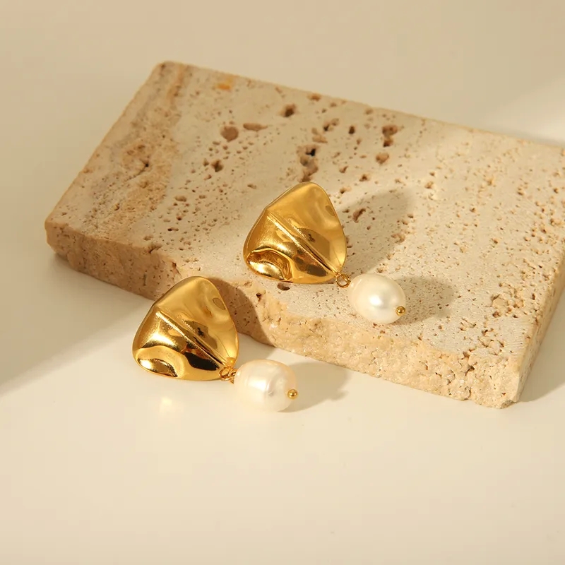 fine jewelry kansas city Unique Grunge Geometric 18K Gold Freshwater Pearl Earrings - Custom-Fit whitestone fine jewelry Stainless Steel Drop Design qvc ultra fine jewelry