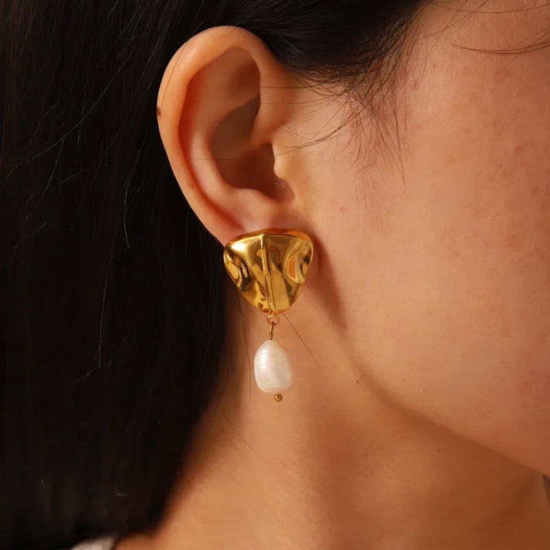 fine jewelry under 500 Unique Grunge Geometric 18K Gold Freshwater queer owned fine jewelry Pearl Earrings - Custom-Fit Stainless Steel Drop Design fine jewelry examples
