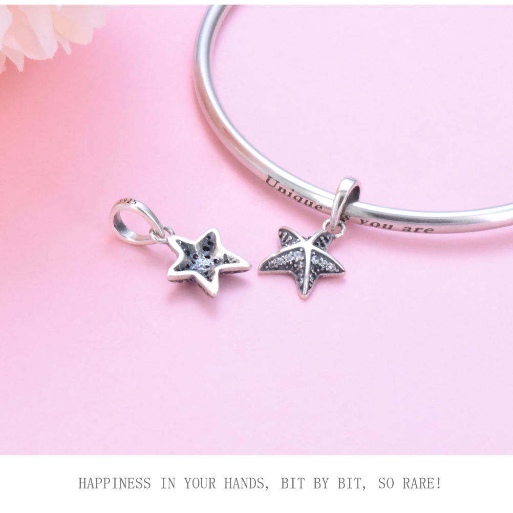 flower beads for jewelry making Bohemian 925 Sterling Silver Polished Starfish pearl beads for jewelry making with Zircon, Genuine Craftsmanship Jewelry for Daily Wear jewelry chain for jewelry making