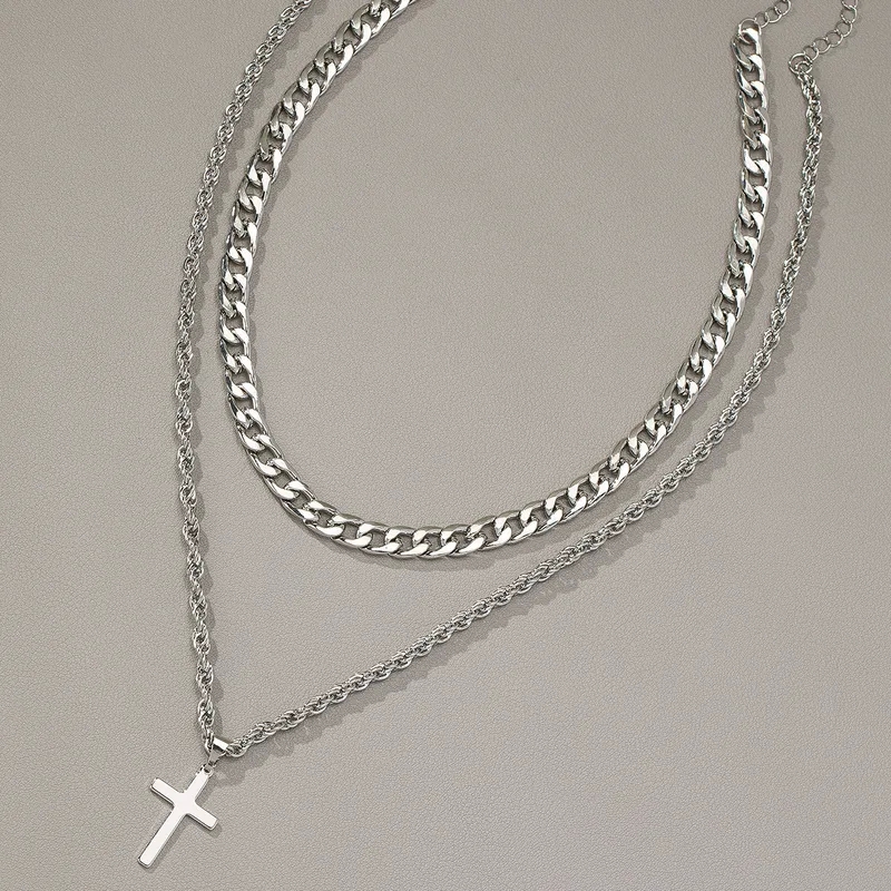 instagram men's jewelry brands Vintage-Inspired Artisanal Men's Hip-Hop Cross Double men's jewelry options Layer Necklace - Modern Premium Hypoallergenic Design jewelry design hours
