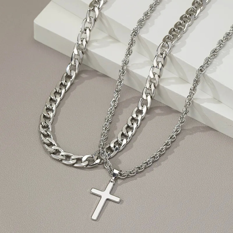 men's jewelry portland Vintage-Inspired Artisanal men's jewelry for anniversary Men's Hip-Hop Cross Double Layer Necklace - Modern Premium Hypoallergenic Design hermes men's jewelry