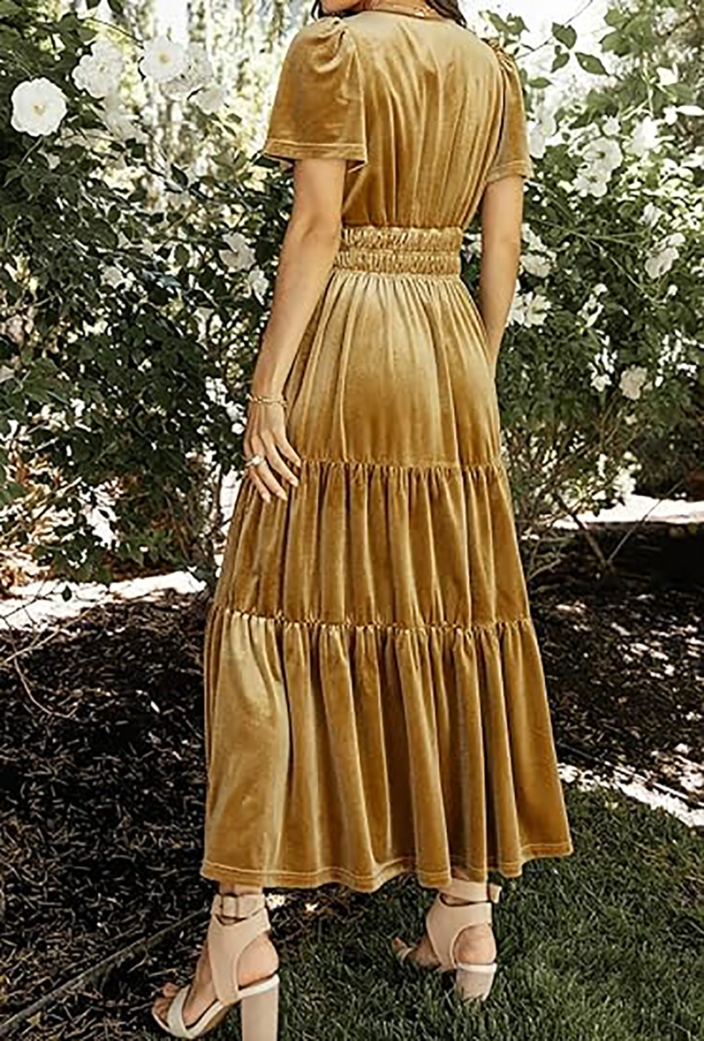 vince women's clothing Vintage Velvet V-Neck Short Sleeve Maxi Dress high-quality women's clothing brands - Upcycled Edgy Elegance for Banquet or Cocktail Party women's clothing 1800s