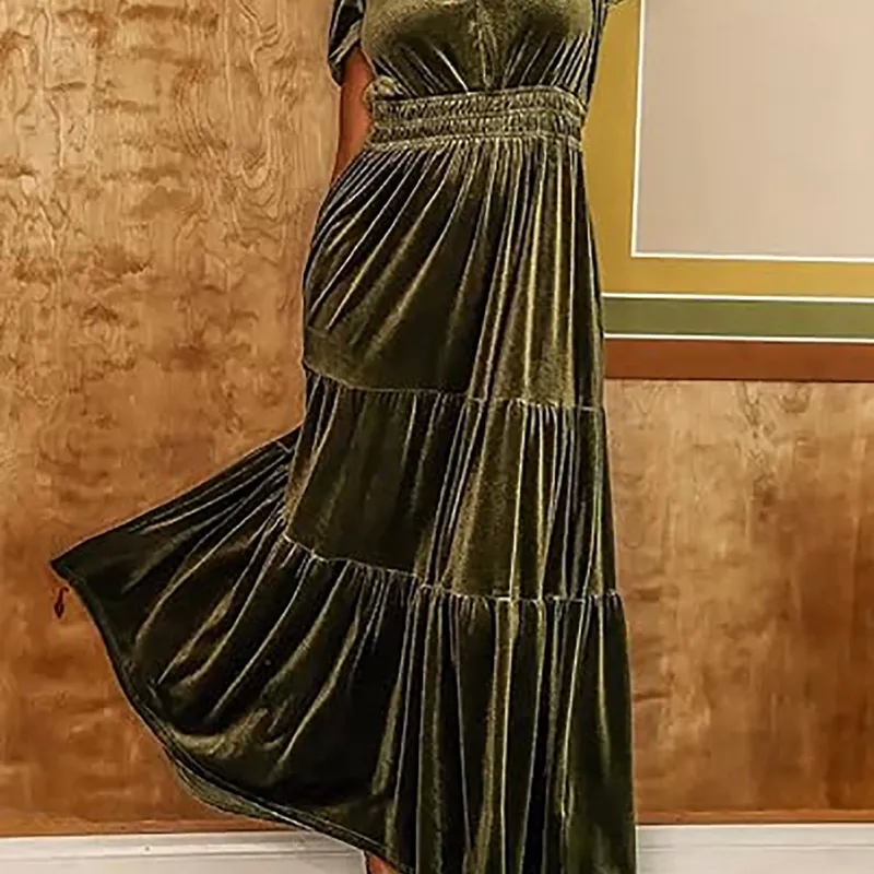 women's clothing affordable Vintage Velvet qing dynasty women's clothing V-Neck Short Sleeve Maxi Dress - Upcycled Edgy Elegance for Banquet or Cocktail Party 99 women's clothing