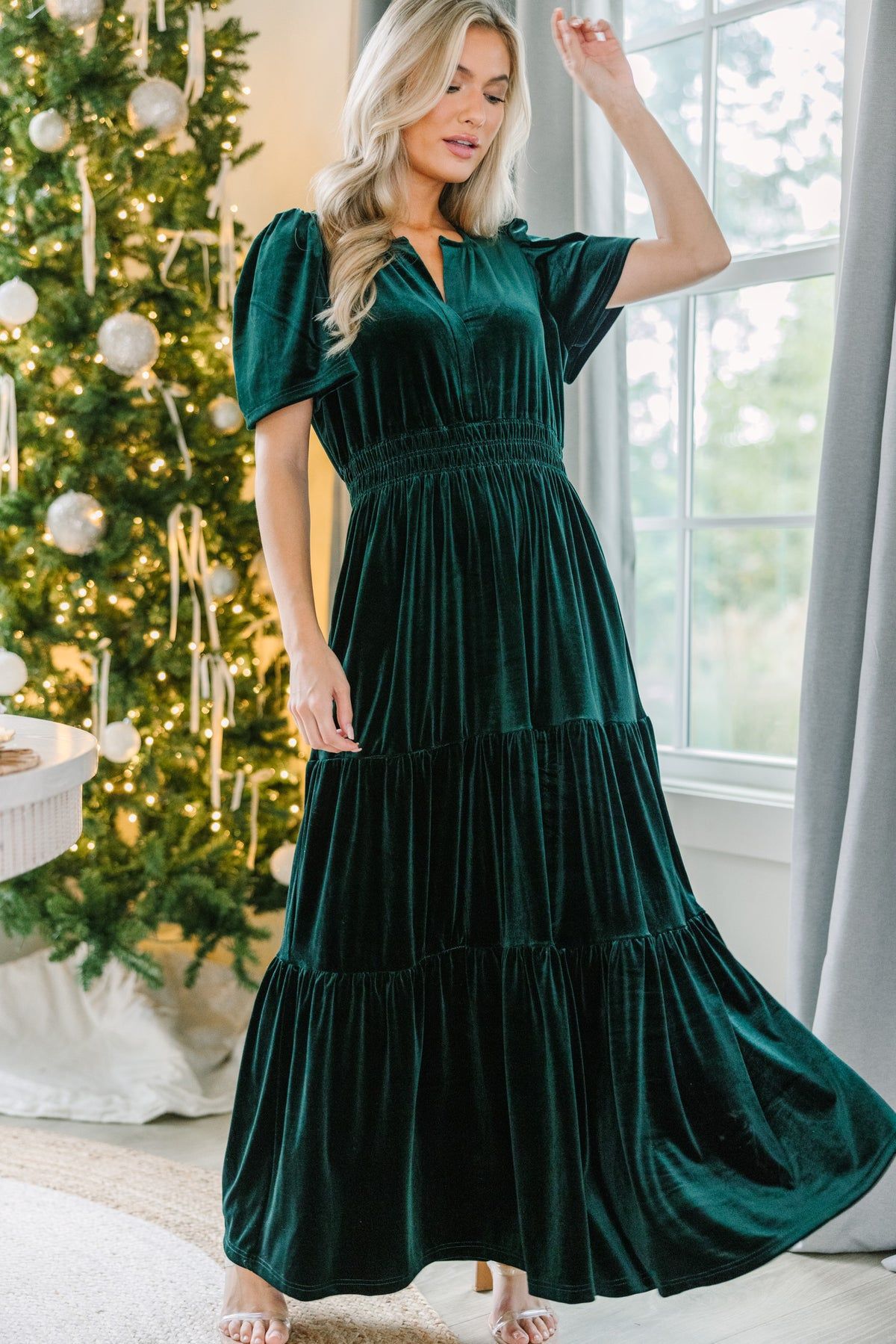 women's clothing on sale Vintage Velvet V-Neck Short Sleeve Maxi Dress - women's xcvi clothing Upcycled Edgy Elegance for Banquet or Cocktail Party women's clothing brands made in usa