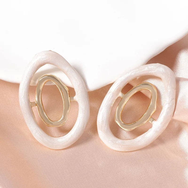 xing fashion jewelry wholesale Artisanal Boho-Inspired Geometric Oval Zinc Alloy Ear Studs - accessories women's fashion jewelry Sleek Irregular Style u7 high quality fashion jewelry