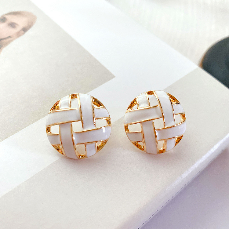 1920s fashion jewelry Unisex Retro Geometric Enamel Plaid Alloy Hollow Women's Statement Ear Studs - fashion jewelry delhi Classic Design hermes fashion jewelry