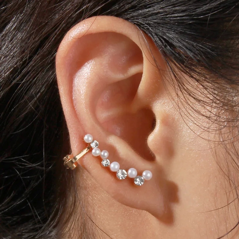 Boho Chic Star Pearl Rhinestone Ear Cuff - Affordable Sustainable Gold-Plated Luxury Piece