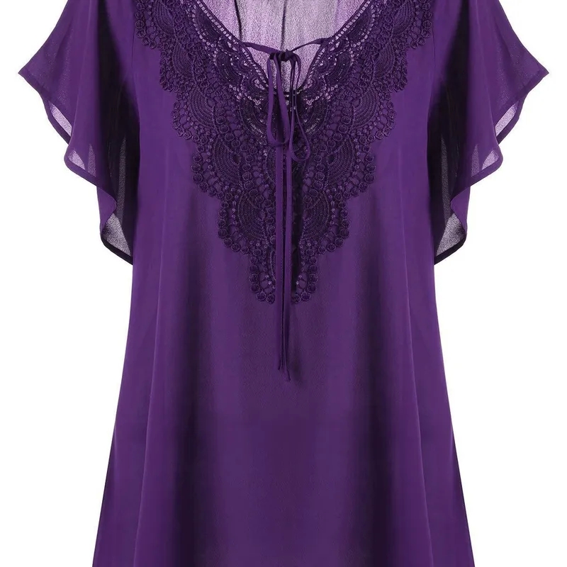 2 day shipping women's clothing Elegant Solid Color Spandex Polyester Chiffon Lace T-Shirt - Simple Yet Eye-Catching Classic women's clothing uk size chart Design 44 it to us women's clothing