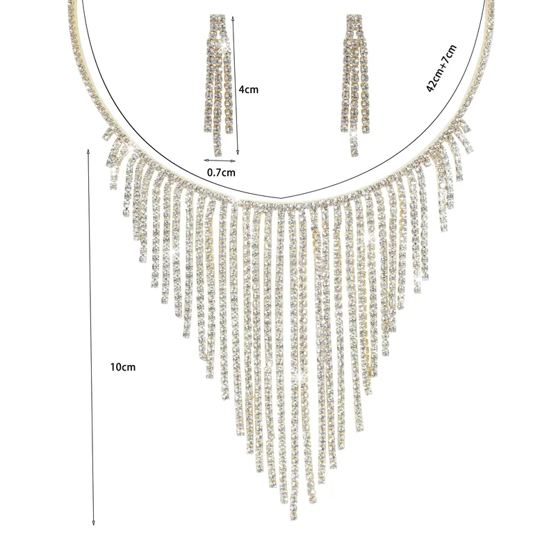 90's fashion jewelry Retro Luxe Rhinestone Tassel Earrings & Necklace Set fashion jewelry wholesale - Fast Craftsmanship mens jewelry fashion 2024