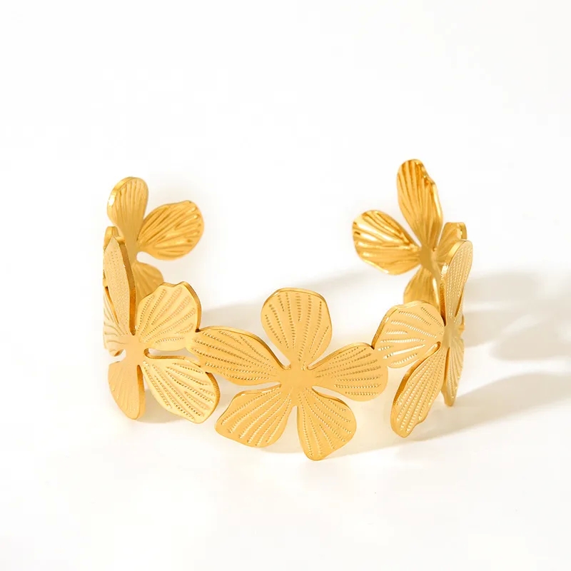 allen's fine jewelry Stylish 18K Gold-Plated Stainless Steel Floral Bangle: Glamorous & Affordable Fashion r.h macy & co fine jewelry for Vacations jewelry stores 0 interest