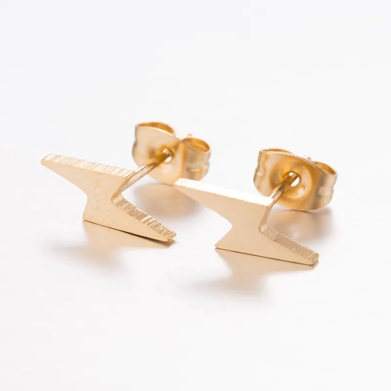 Exclusive Branded 18K Gold Plated Stainless Steel Lightning Ear Studs - Statement Craftsmanship with Custom Options