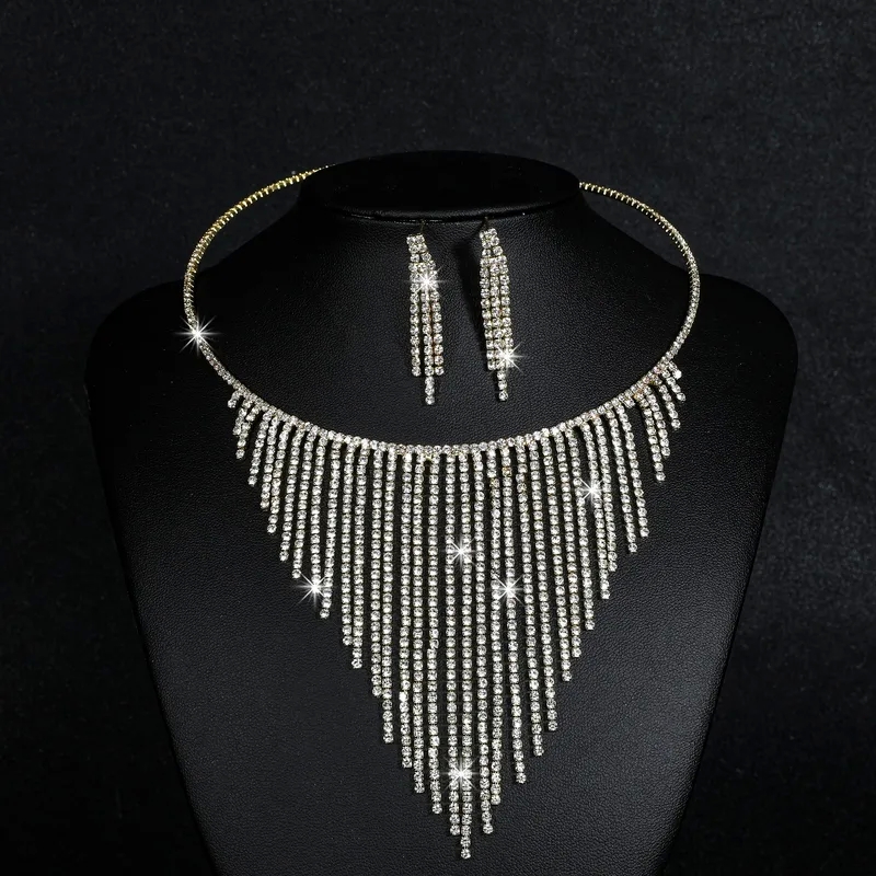 costume jewelry 1950s 1960s Retro Luxe Rhinestone Tassel Earrings & high end fashion jewelry Necklace Set - Fast Craftsmanship where to buy fashion jewelry