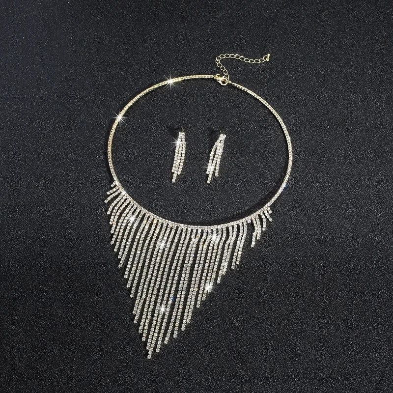 fashion jewelry vs fine jewelry Retro Luxe vintage fashion jewelry Rhinestone Tassel Earrings & Necklace Set - Fast Craftsmanship 80's fashion jewelry