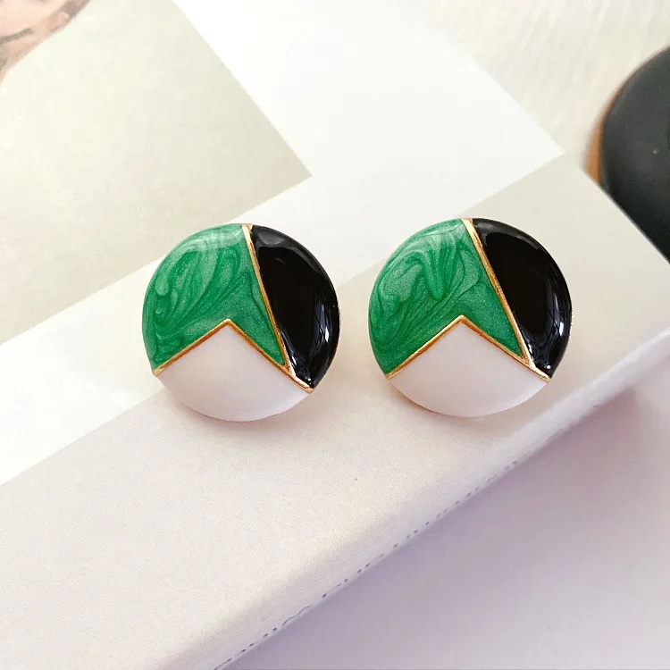 eddy fashion jewelry Unisex Retro Geometric Enamel Plaid Alloy Hollow Women's Statement Ear kushal's fashion jewellery jubilee hills Studs - Classic Design 70s fashion jewelry