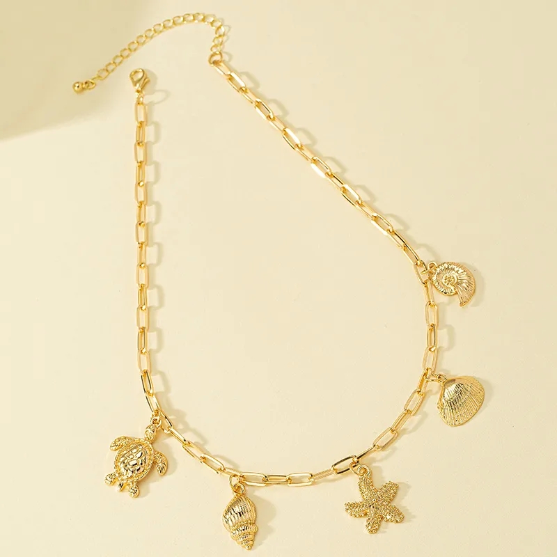 emerald green fashion jewelry Vintage Charm Sustainable Starfish & Shell Pendant Necklace - fashion jewelry kuwait Luxury Alloy Plating Women's Jewelry Piece fashion jewelry for prom