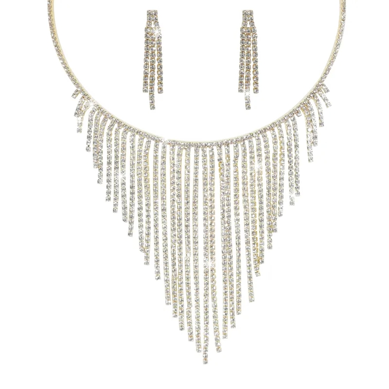 fashion jewelry earphone necklace Retro Luxe Rhinestone Tassel Earrings & Necklace costume jewelry 1950s 1960s Set - Fast Craftsmanship cartier fashion jewelry