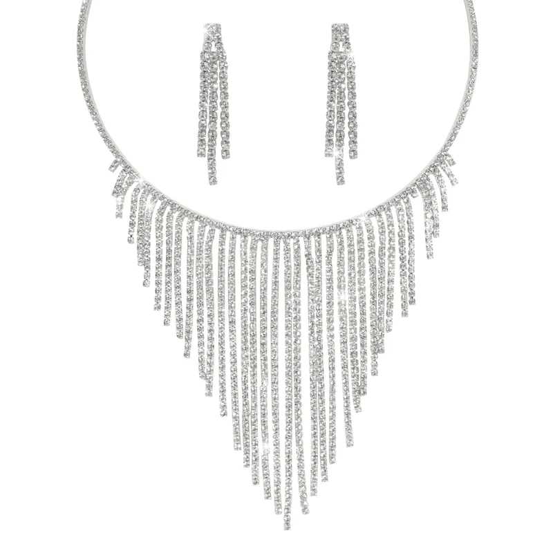 fashion jewelry outlet woodbridge Retro new fashion jewelry Luxe Rhinestone Tassel Earrings & Necklace Set - Fast Craftsmanship 50s fashion jewelry