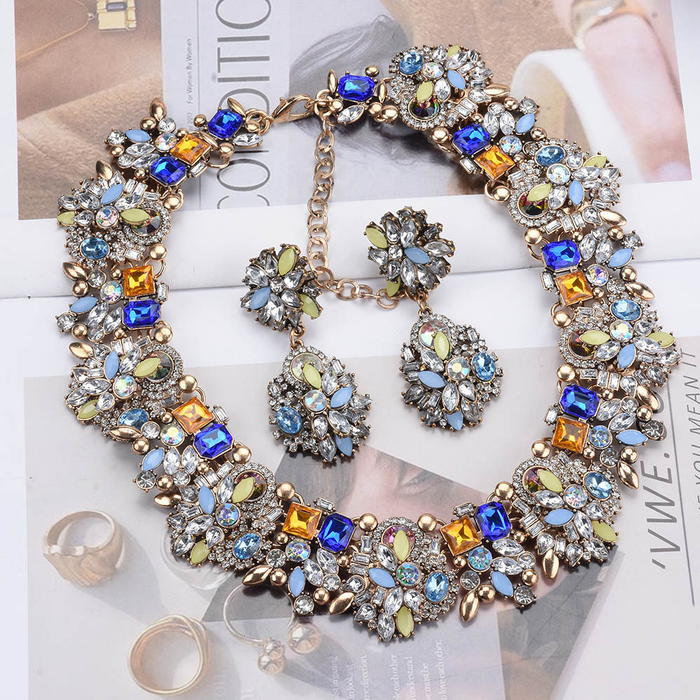 fashion jewelry wholesale suppliers Luxurious Bold Geometric Alloy Necklace & Earrings with Custom-Fit Artificial Gemstones - fashion jewelry rose necklace Comfortable Elegance fashion jewelry hsn code