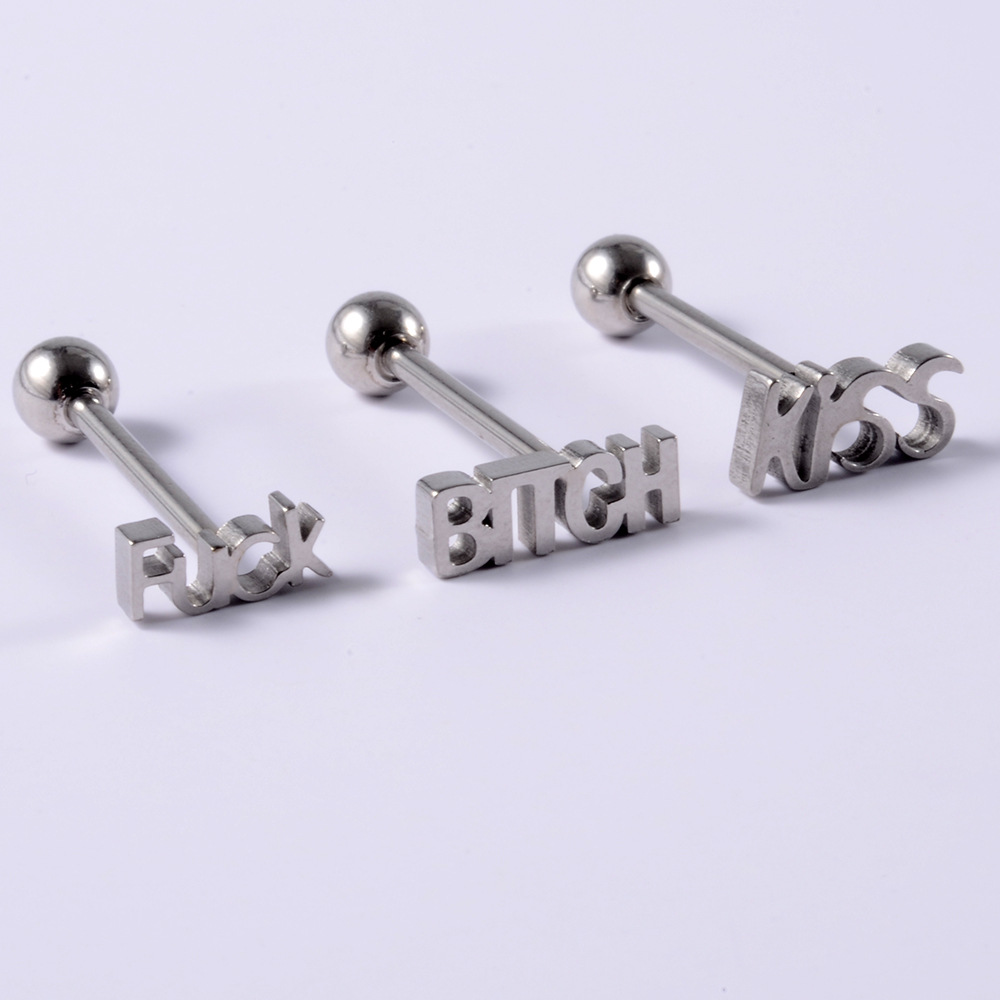 fine jewelry vendors Stainless Steel Weatherproof Glam Grunge Tongue Ring with Lady fine jewelry amazon Letter Design 5th c fine jewelry