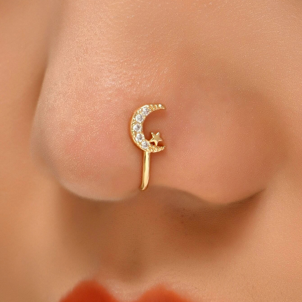 high end gemstone jewelry Celestial Sparkle: Rustic Star & Moon Nose Studs - Hand-Engraved 925 how much do high end jewelers make Sterling Silver Luxury high end jewelry for little girls
