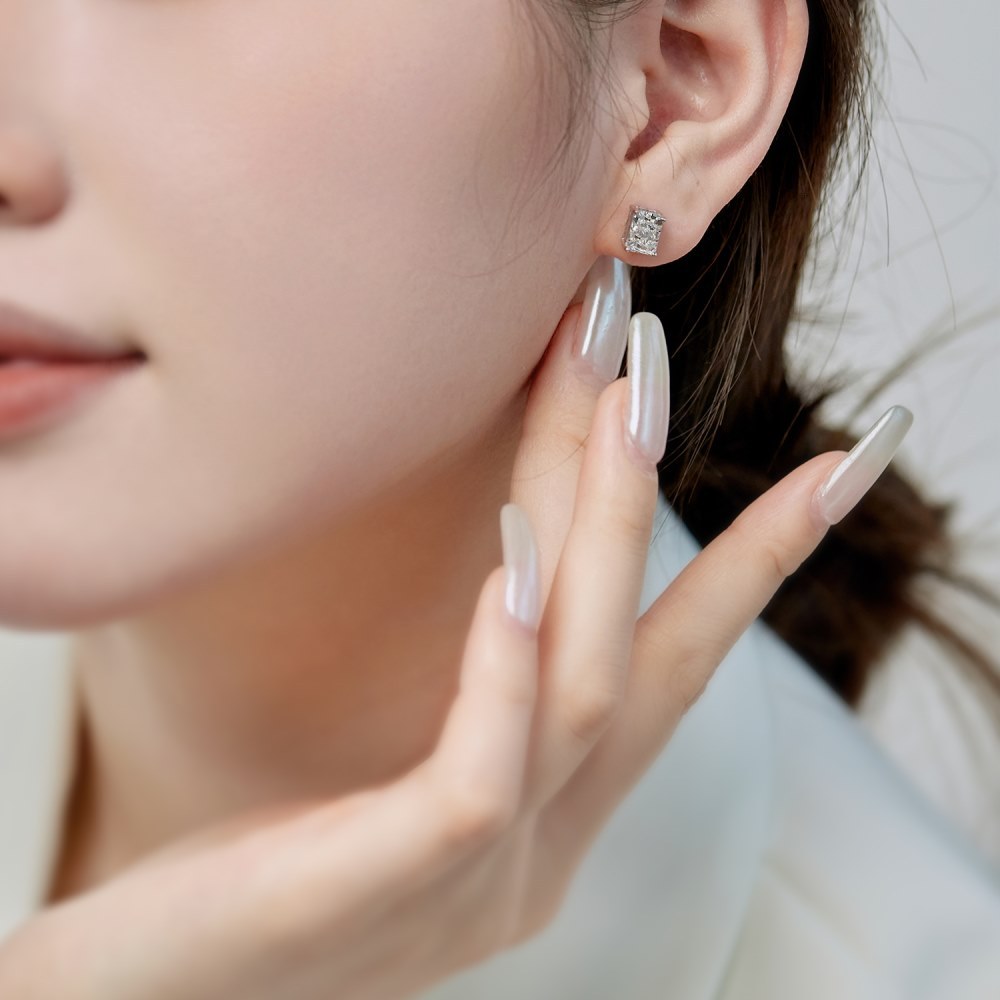 high end handmade jewelry Heritage-Inspired 925 Sterling Silver high end italian jewelry brands Skin-Friendly Zircon Rectangle Ear Studs with Glam Vibe custom high end jewelry