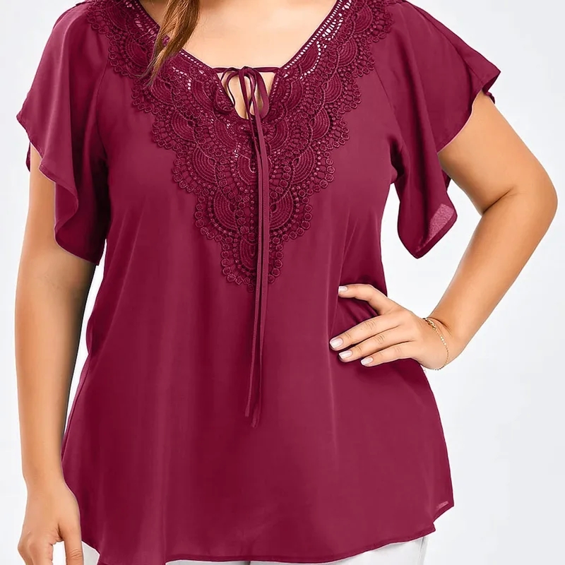 lands end women's clothing Elegant Solid Color Spandex Polyester Chiffon Lace T-Shirt 80s hip hop women's clothing - Simple Yet Eye-Catching Classic Design women's clothing subscription box