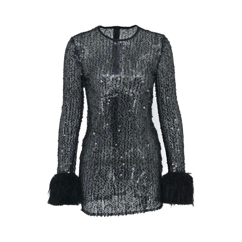 older women's clothing brands Limited Stock youth size 12 in women's clothing Women's Lightweight Sheath Dress - Elegant Round Neck, Long Sleeve for Party or Banquet zara size chart women's clothing