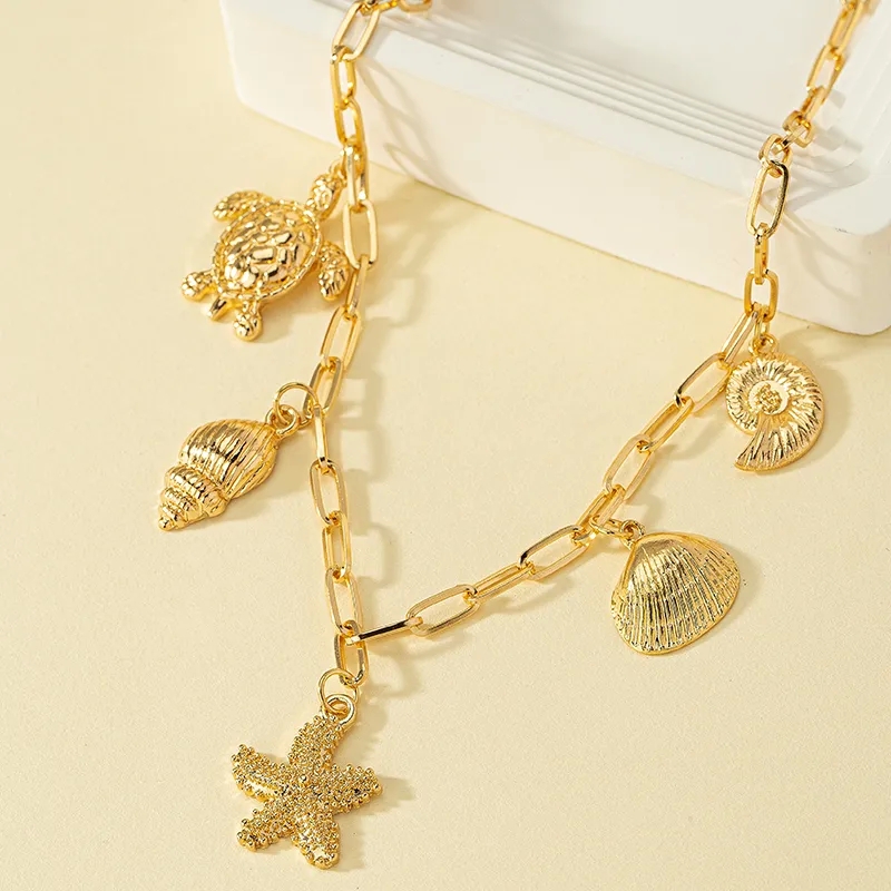 fashion zirconia jewelry Vintage Charm Sustainable Starfish & Shell Pendant Necklace - Luxury Alloy fashion jewelry rental Plating Women's Jewelry Piece jewelry fashion fall 2023