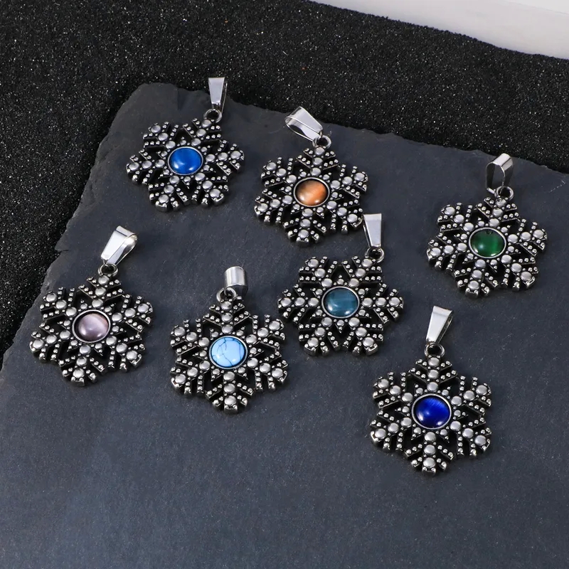 Ethically Made Luxury Snowflake Pendant Necklace in Modern Vintage Style - 304 Stainless Steel and Acrylic