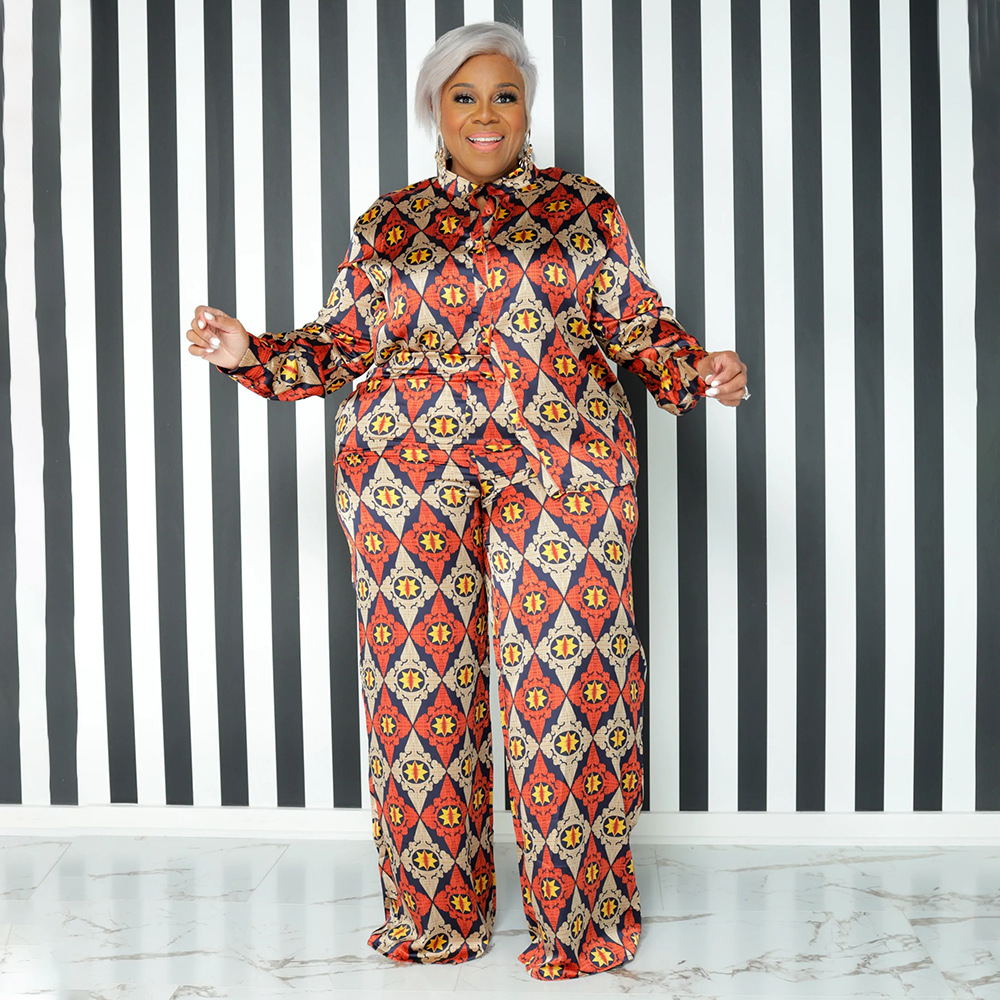 von maur women's clothing Eye-Catching Retro Print elegant women's clothing Plus Size Spandex Pants Set - Personalized, Non-Toxic Gift-Ready Two-Piece Outfit 50 plus women's clothing