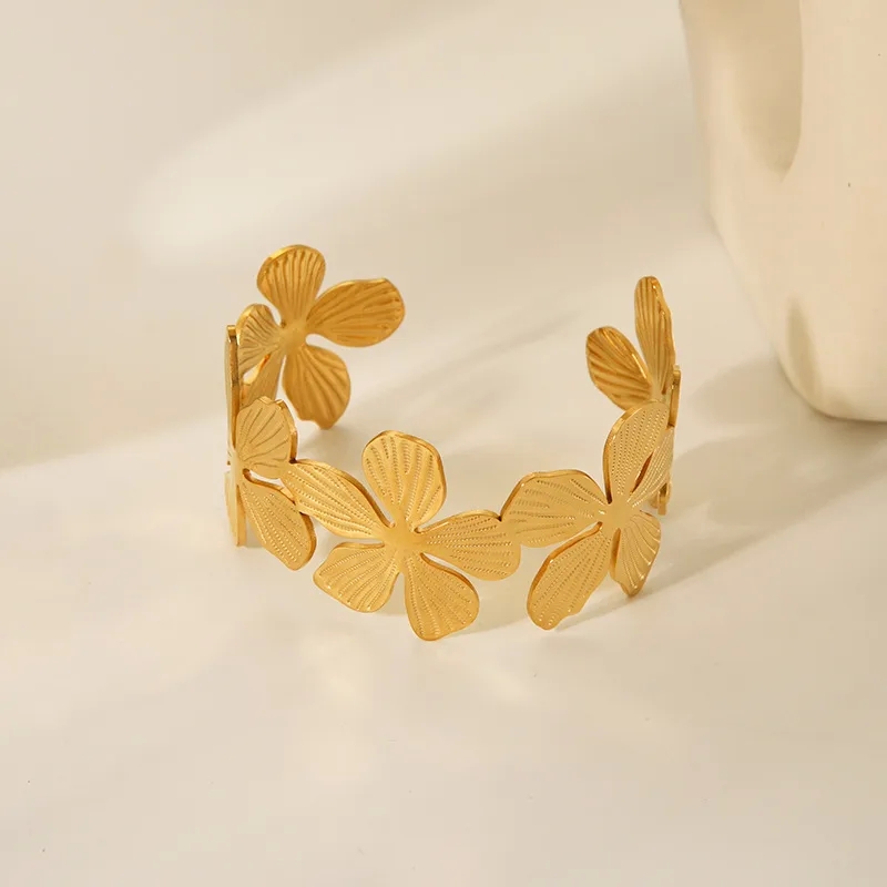 west plains pawn and fine jewelry Stylish fine jewelry everyday 18K Gold-Plated Stainless Steel Floral Bangle: Glamorous & Affordable Fashion for Vacations uneek fine jewelry